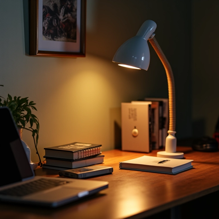 Iluminação de tarefa direcionada para estudo e trabalho.
