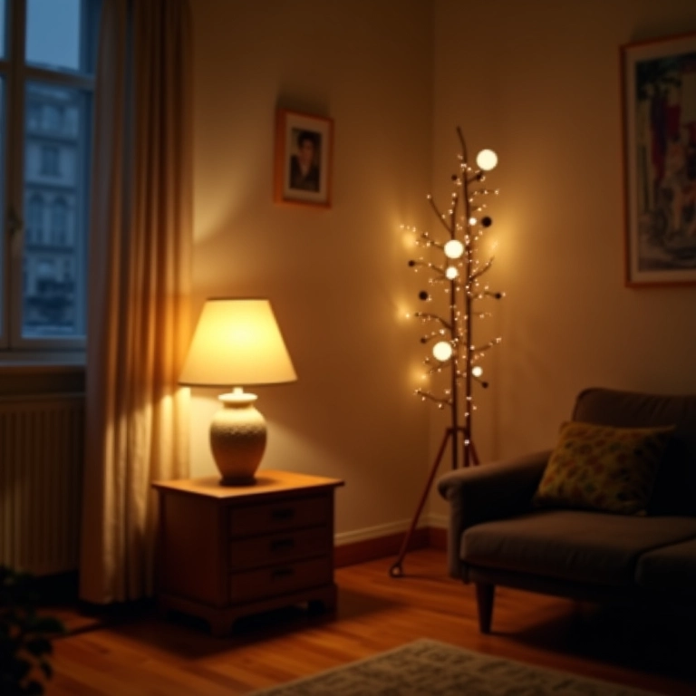 Iluminação estratégica criando um ambiente aconchegante em um studio.