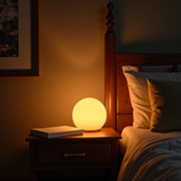 Iluminação estratégica em quarto com luminária de cabeceira e ambiente aconchegante.