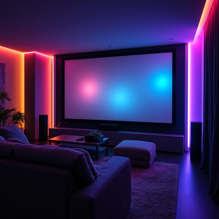Iluminação inteligente e personalizável em sala de cinema.