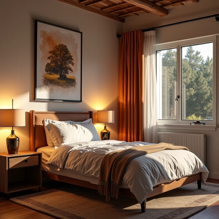 Iluminação valorizando a decoração do quarto.