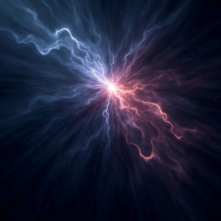 Ilustração da interação entre energia escura e matéria escura no universo.