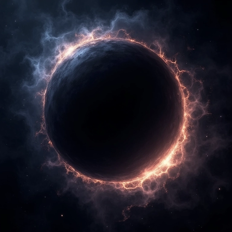 Ilustração de um buraco negro distorcendo o espaço-tempo e atraindo tudo ao seu redor.