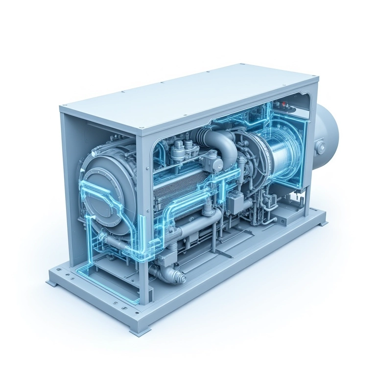 Ilustração de um intercooler ar-água com o circuito de refrigeração.