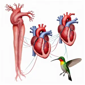 Ilustração detalhada dos corações de diversos animais interconectados.