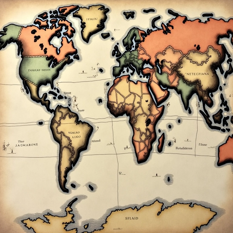 Ilustração do Tratado de Tordesilhas dividindo o mundo entre Portugal e Espanha.