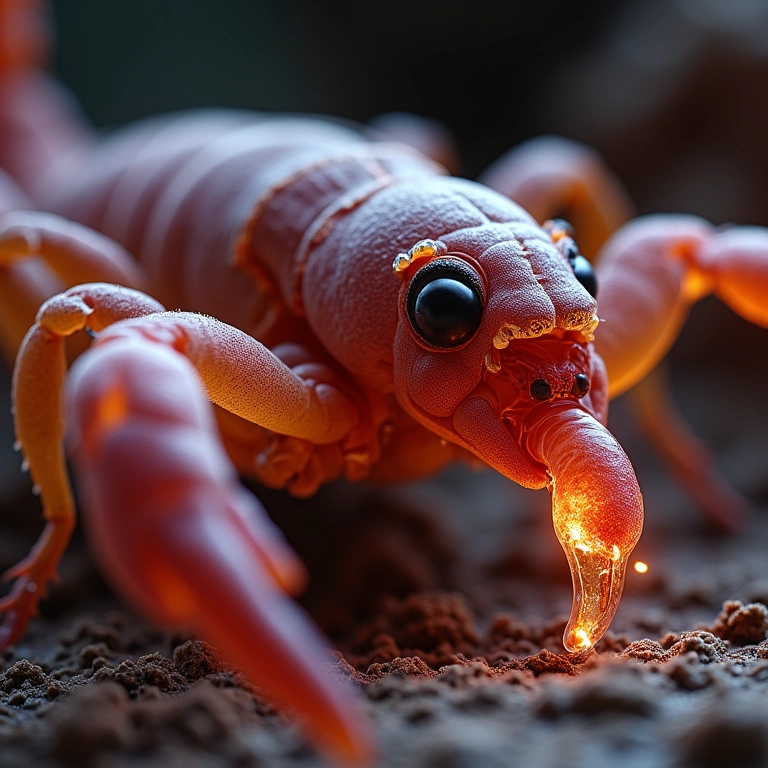 Ilustração microscópica da glândula de veneno de um escorpião injetando veneno.