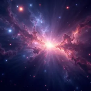 Ilustração vibrante do universo com galáxias e nebulosas.