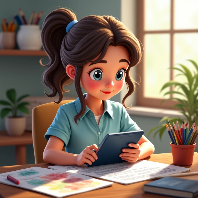 Ilustrador analisando opções de crédito facilitado em um tablet.