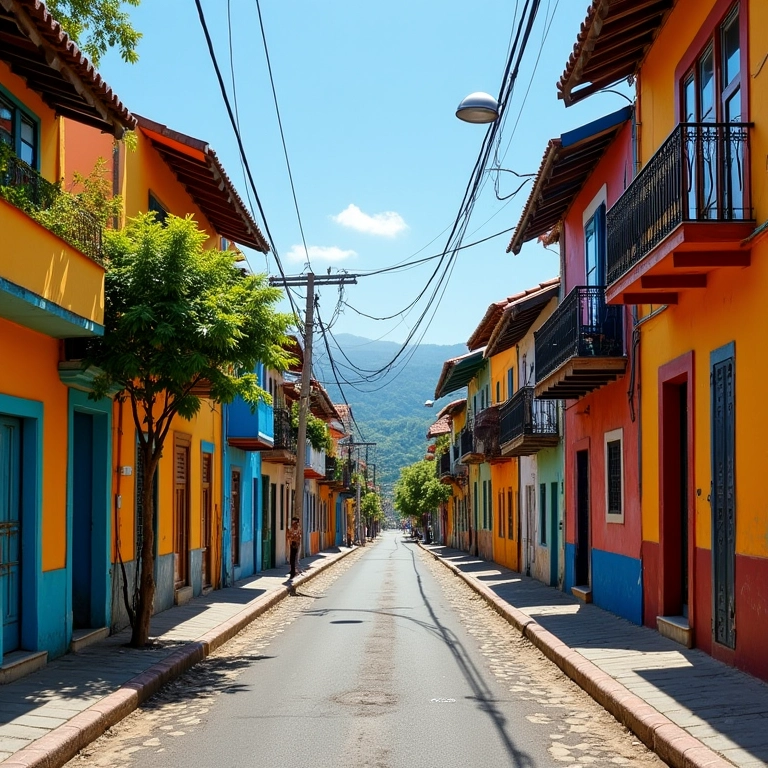 Imagem do Google Street View de uma rua colorida no Brasil.