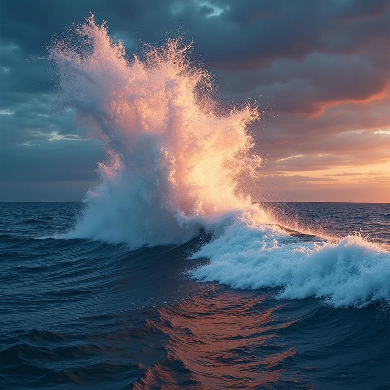 Impacto de meteorito no oceano gerando um tsunami.