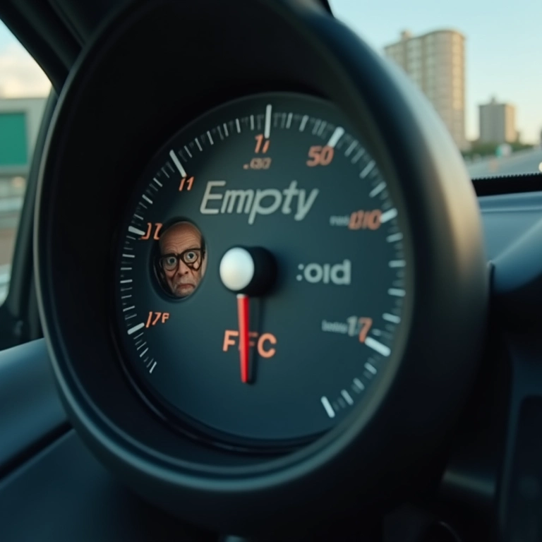 Indicador de combustível no painel do carro apontando para vazio.