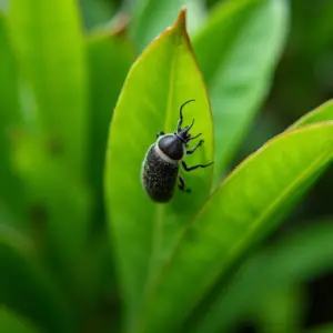 Infestação severa de pulgões em folhas verdes vibrantes em jardim brasileiro.