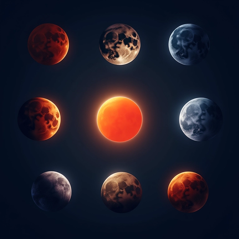 Infográfico mostrando os diferentes tipos de eclipses lunares.