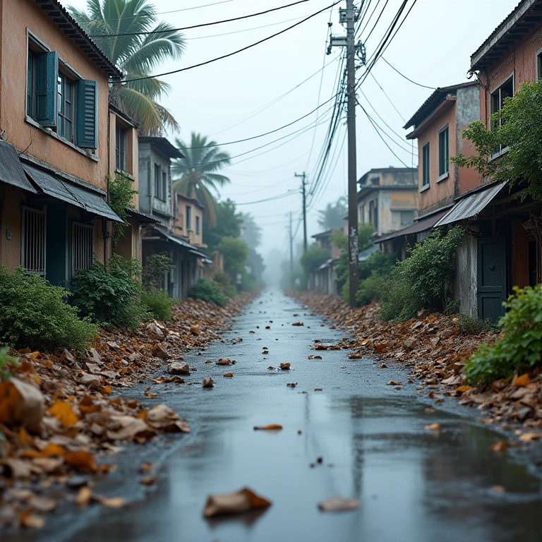 Infraestrutura danificada após um furacão.