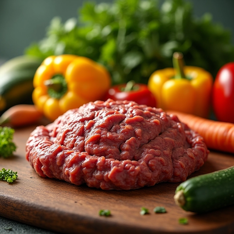 Ingredientes coloridos para um bolinho de carne nutritivo.