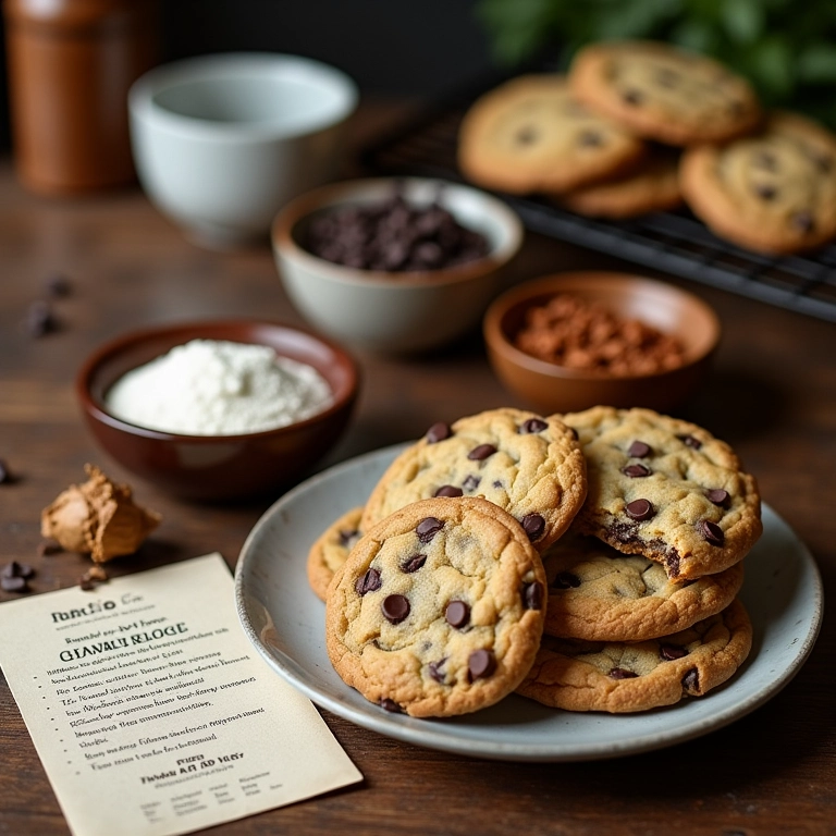 Ingredientes da receita clássica de cookies com gotas de chocolate.
