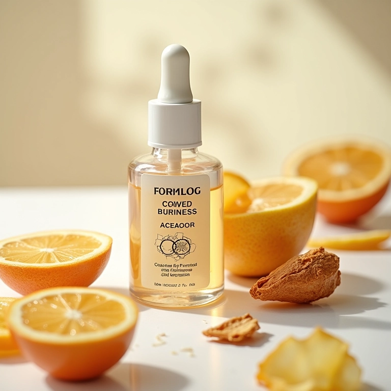 Ingredientes de dermocosméticos com ilustrações científicas.