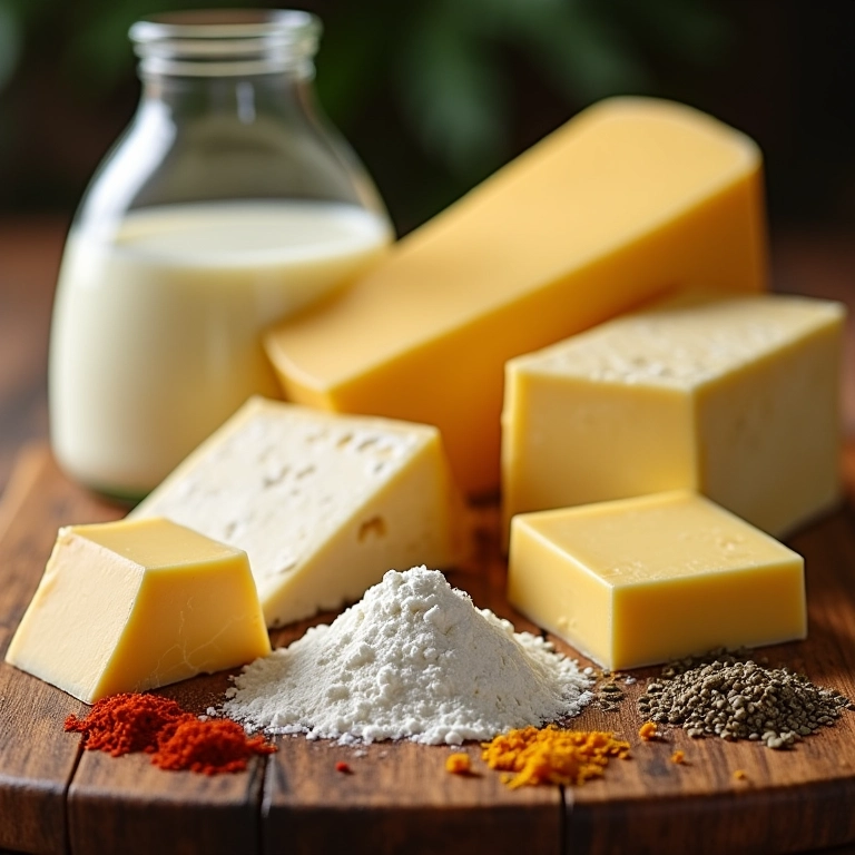 Ingredientes frescos para preparar molho de queijo.