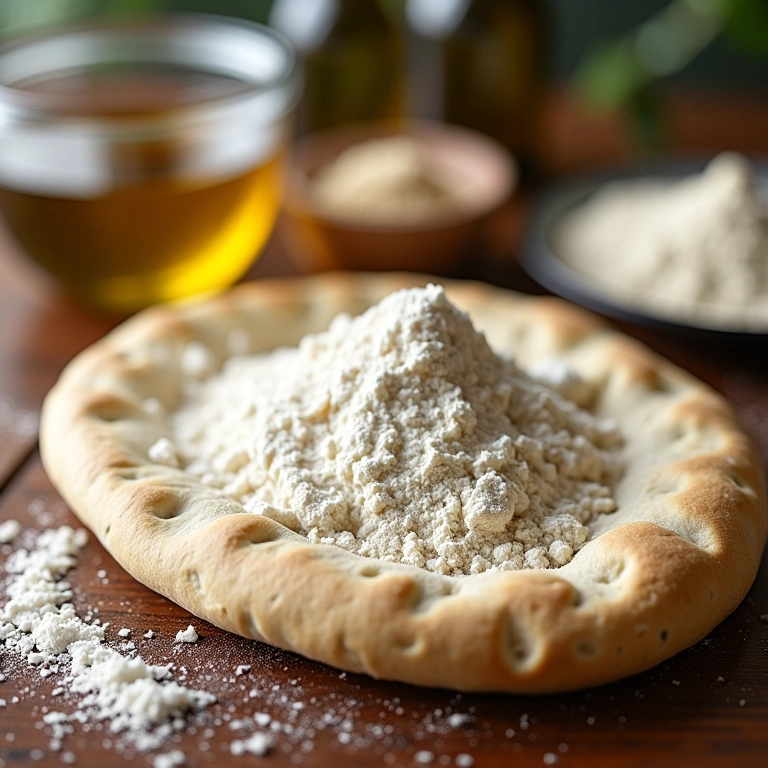 Ingredientes frescos para preparar pão sírio caseiro.