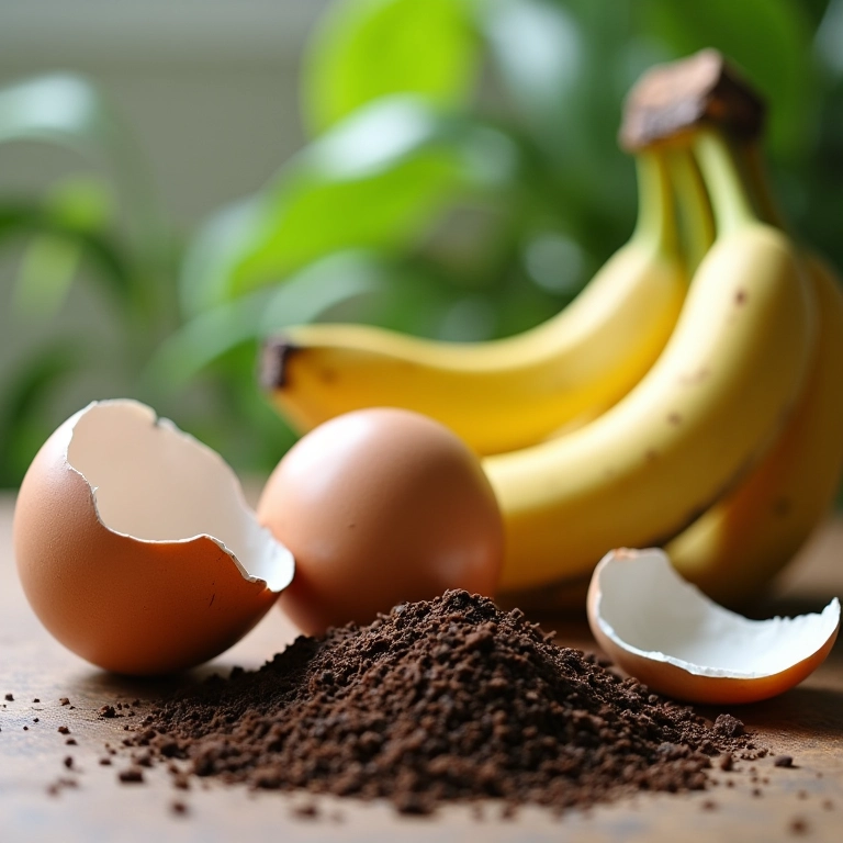 Ingredientes para adubo caseiro: cascas de ovo, borra de café.