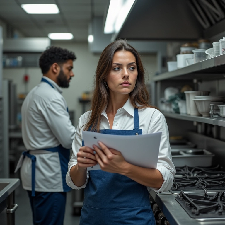Inspeção da Anvisa em cozinha industrial durante reforma para adequação às normas.