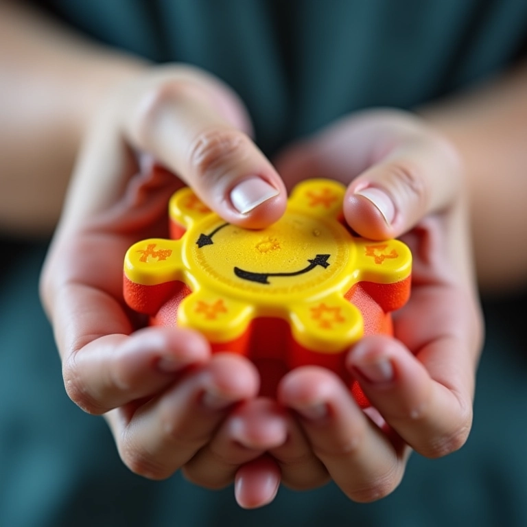 Inspeção de qualidade de um brinquedo colorido para aluguel.