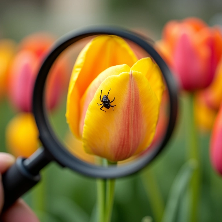 Inspeção de tulipas para detectar pragas.