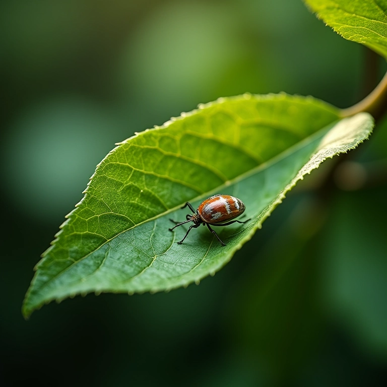 Inspecionando folhas de camélia em busca de pragas.