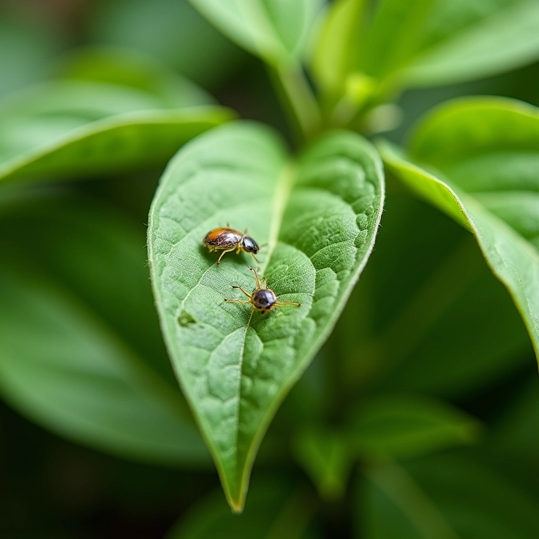 Inspecionando folhas de impatiens em busca de pragas.