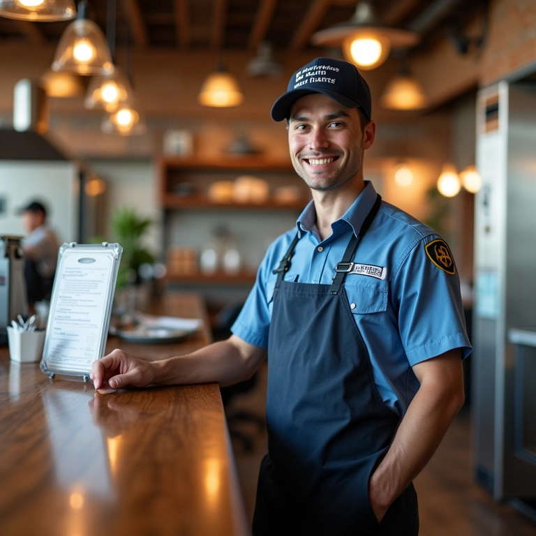 Inspetor da vigilância sanitária visitando um restaurante.