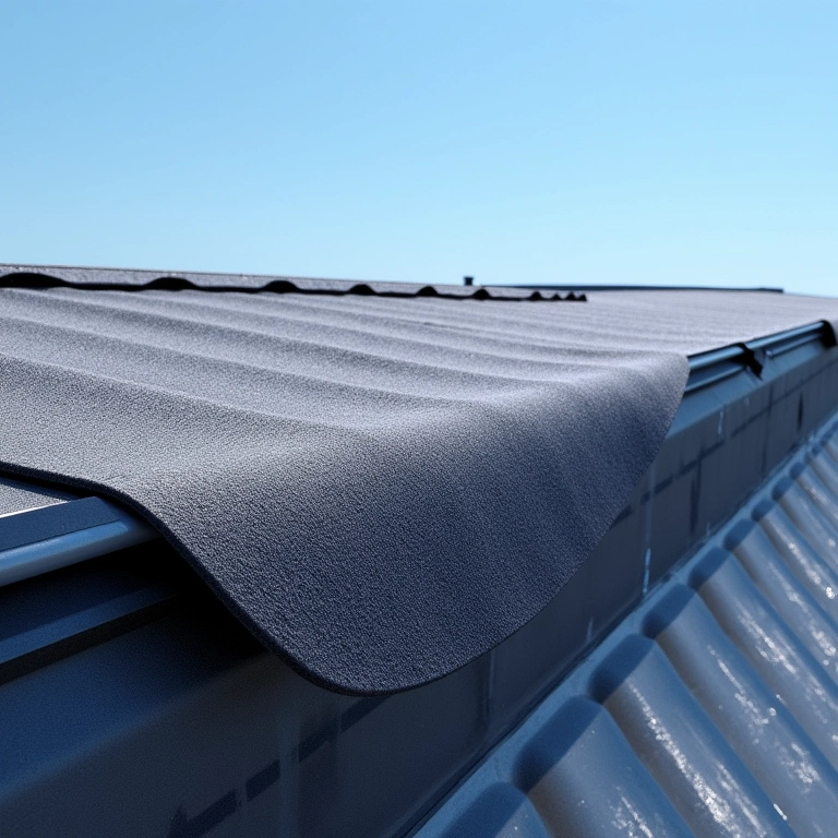 Instalação de manta asfáltica ardosiada em telhado residencial.