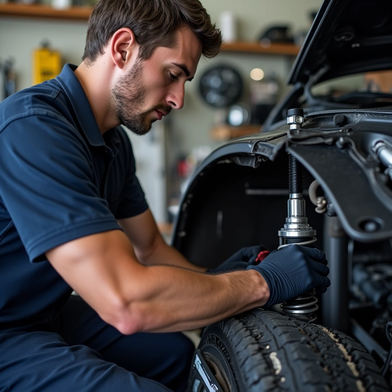 Instalação de suspensão de rosca simples em carro compacto.