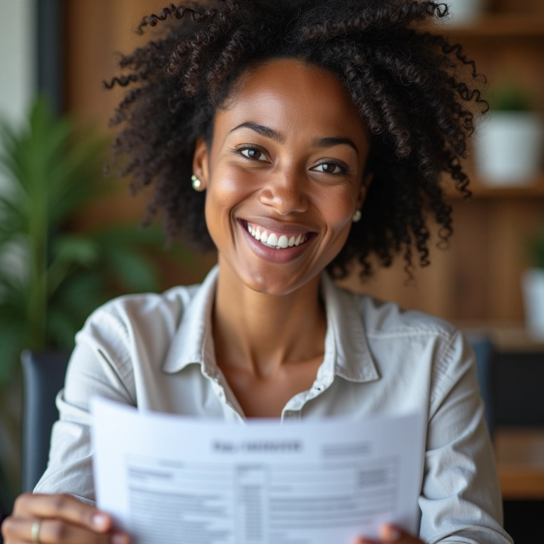 Instrutora de música sorrindo ao declarar imposto de renda MEI.