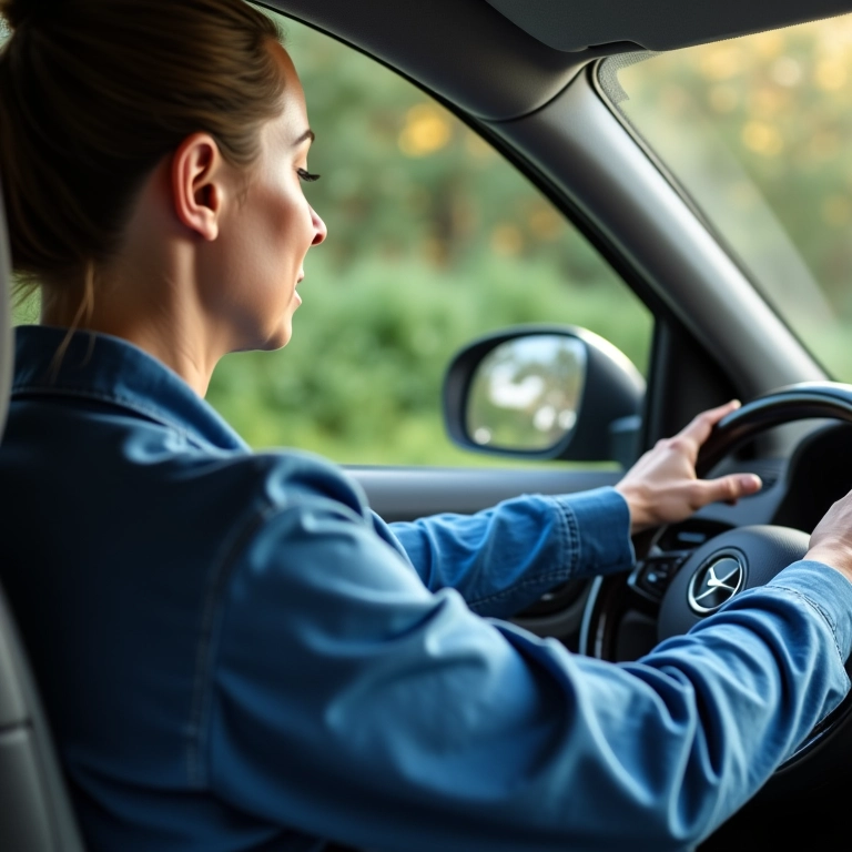 Instrutora mostrando recursos de segurança de carro para mulher.