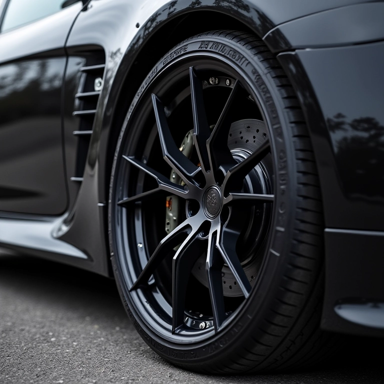 Intercooler lateral (SMIC) integrado na roda de um carro.