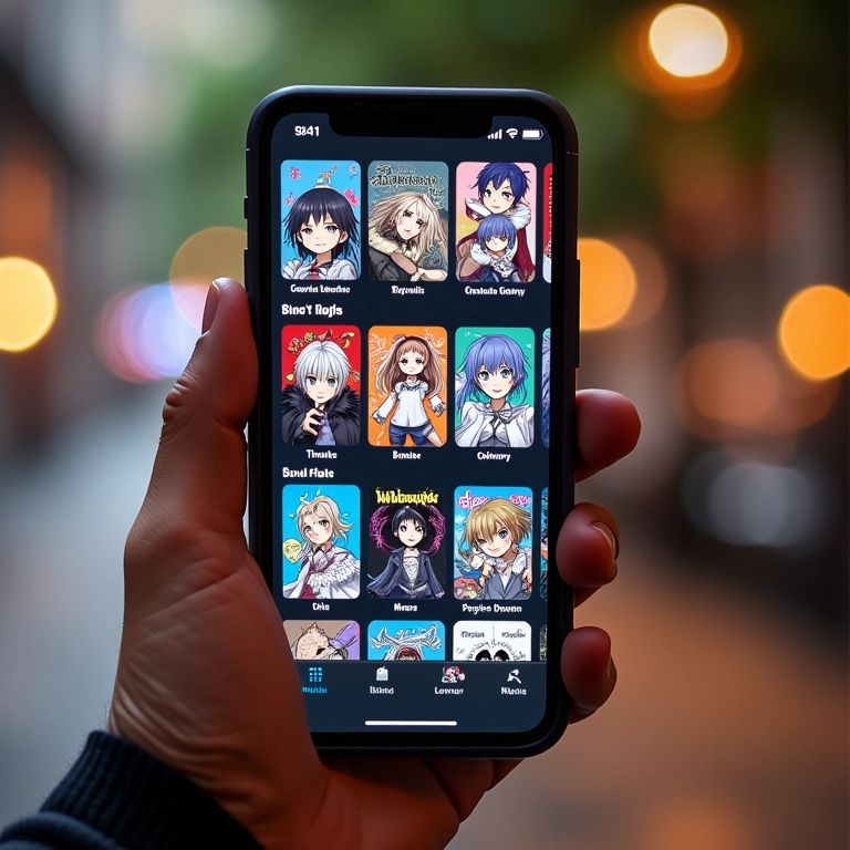 Interface de um aplicativo de mangá em um smartphone, mostrando diversos títulos.