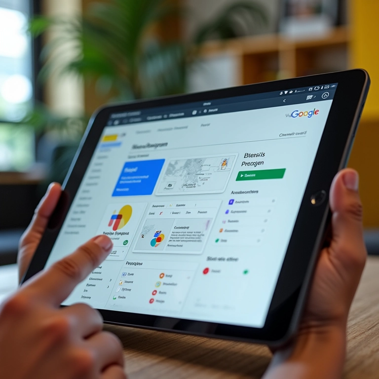 Interface do Google Workspace em um tablet, aplicativos abertos.