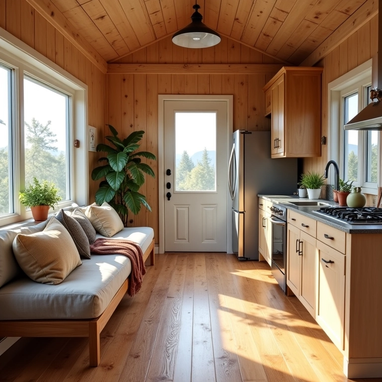 Interior bem projetado de uma tiny house.