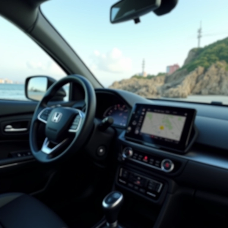 Interior de um Honda HR-V com freio de mão eletrônico.