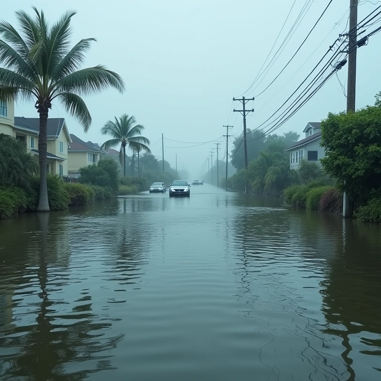 Inundação costeira causada por um furacão.