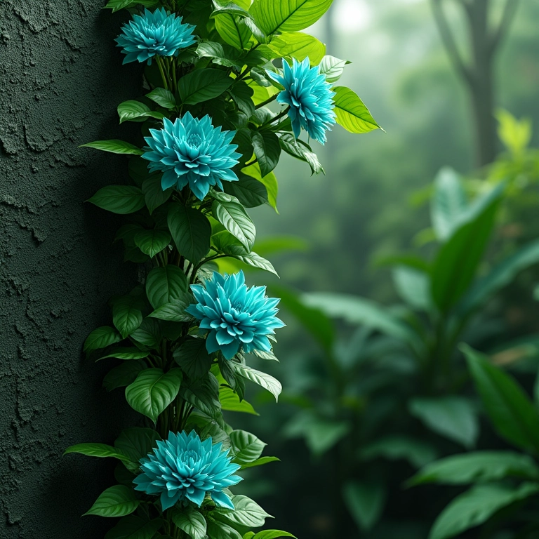 Jade vine com flores turquesa exuberantes caindo de um muro.