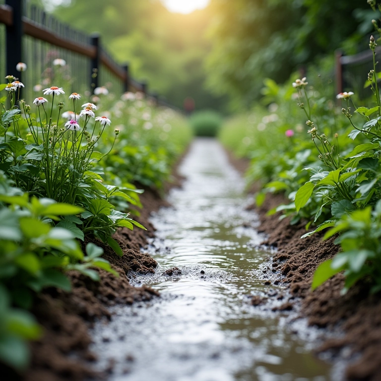 Jardim de chuva absorvendo água da chuva de uma entrada de automóveis.