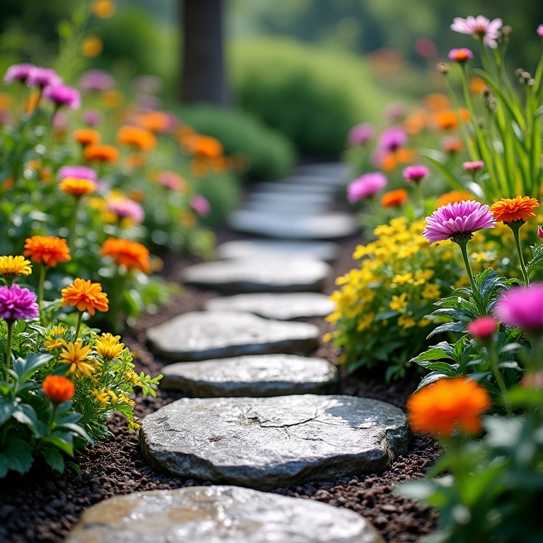 Jardim de chuva com design atraente e pedras decorativas.