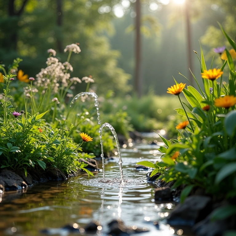 Jardim de chuva filtrando água poluída.