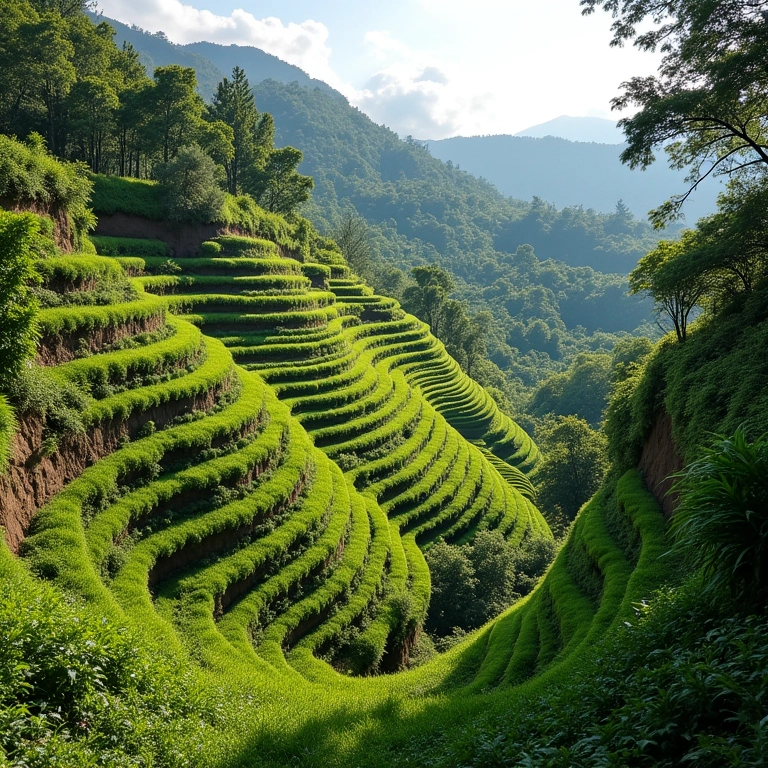 Jardim terraceado em encosta para evitar a erosão.