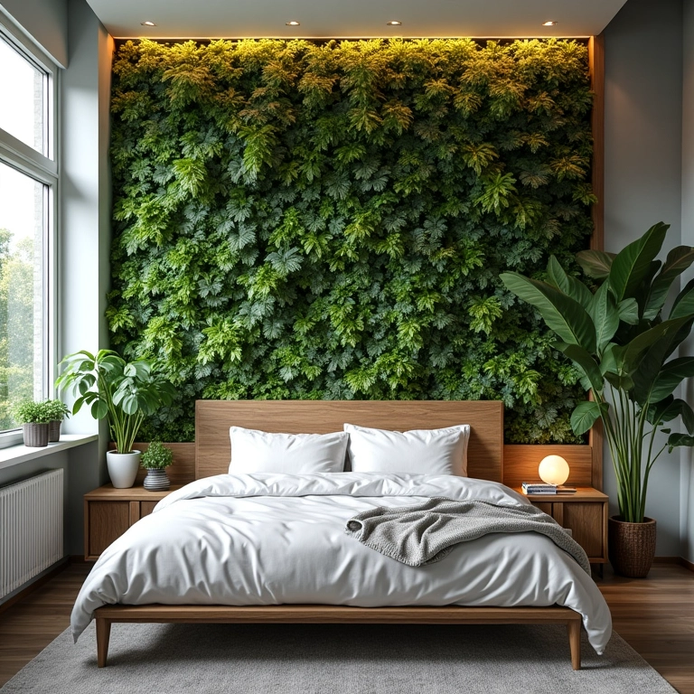 Jardim vertical aumentando a umidade do ar em quarto.