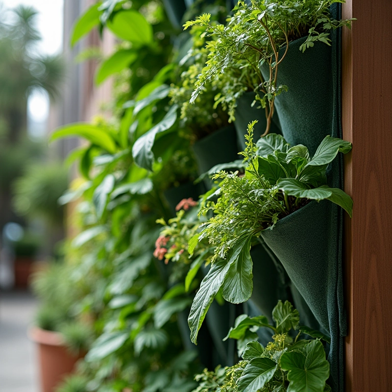 Jardim vertical com feltro, leve, ecológico e fácil de usar.