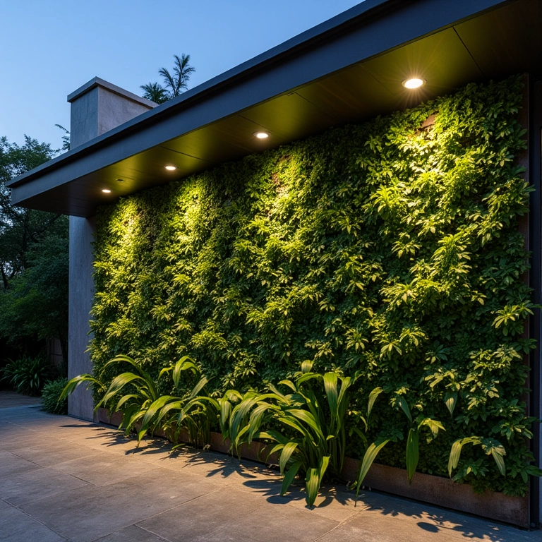 Jardim vertical com iluminação e irrigação integradas.