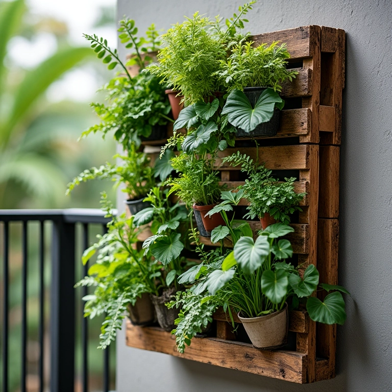 Jardim vertical com pallets reciclados.